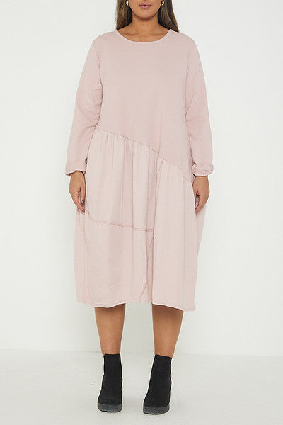 One Size Asymmetrical Skirt Long Sleeve Midi Dress