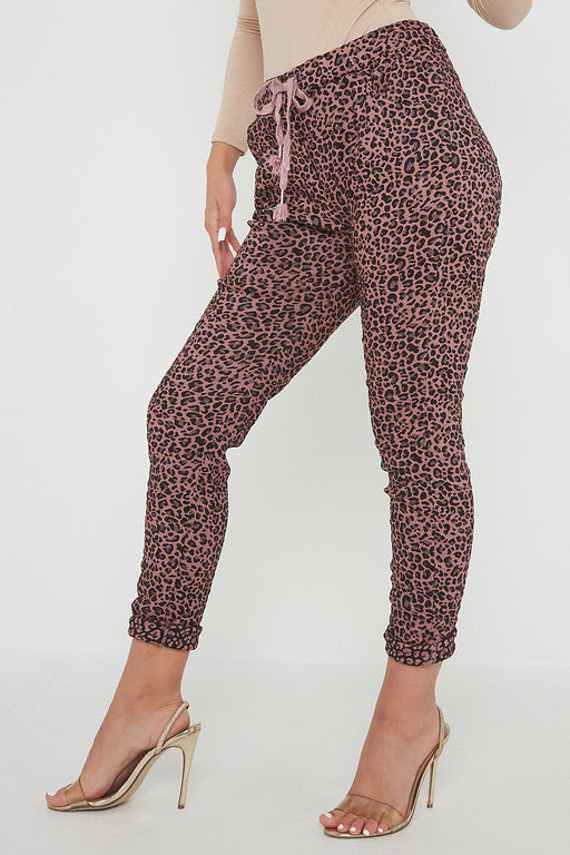 One Size Leopard Print Cuffed Trousers