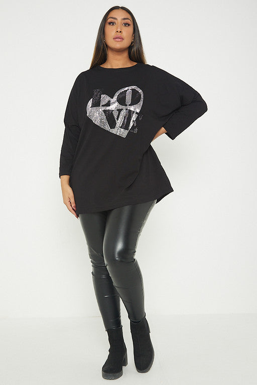 One Size Love Heart Print T-Shirt