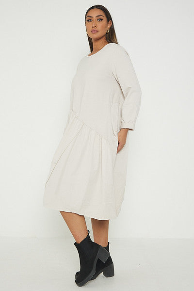 One Size Asymmetrical Skirt Long Sleeve Midi Dress