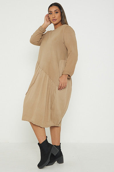 One Size Asymmetrical Skirt Long Sleeve Midi Dress