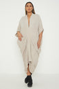 One Size V Neck Gathered Tunic Maxi Dress