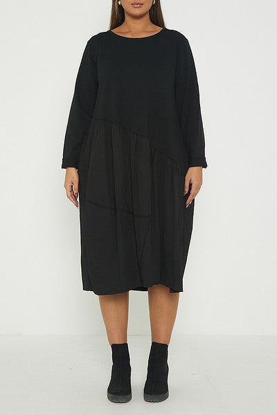 One Size Asymmetrical Skirt Long Sleeve Midi Dress