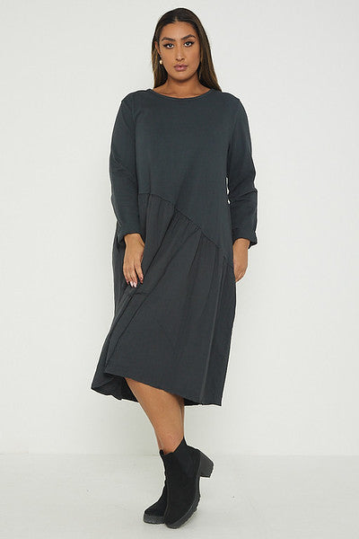 One Size Asymmetrical Skirt Long Sleeve Midi Dress