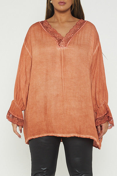 One Size Lace Trim Blouse
